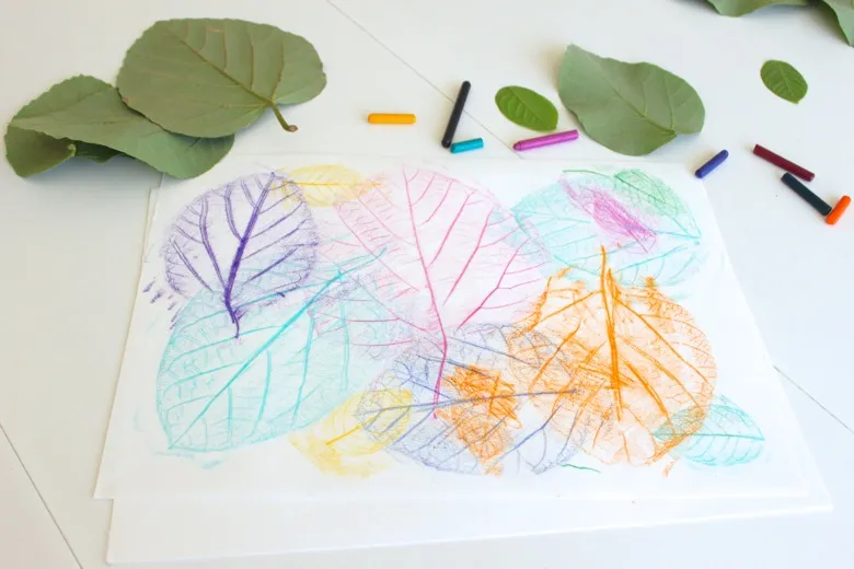 easy fall craft kids nature leaf rubbing collages