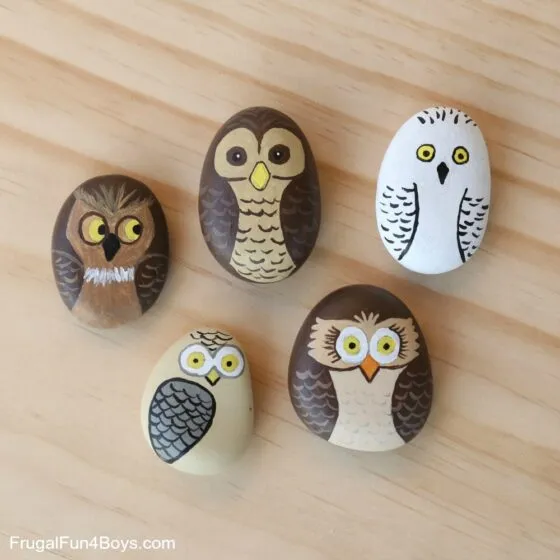easy fall craft kids owl painted pebbles