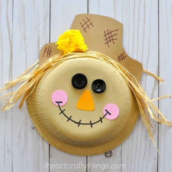 easy fall craft kids paper bowl scarecrow