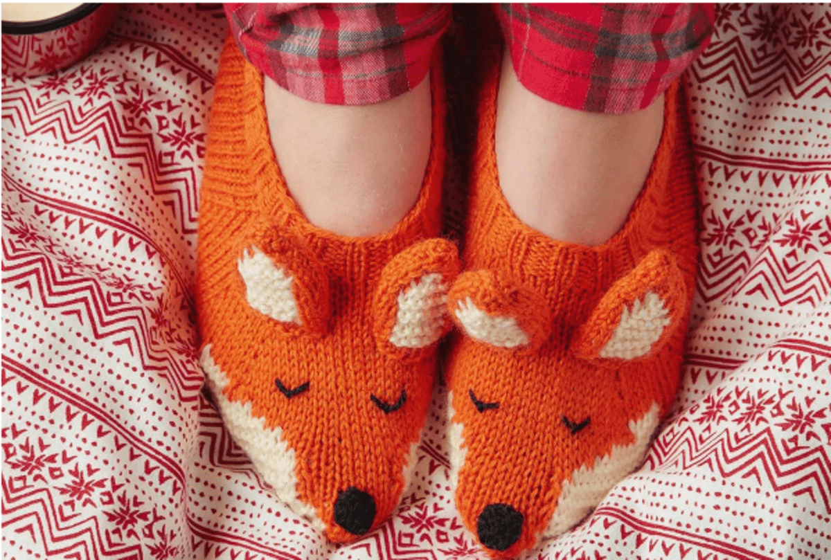 Snuggly knitted fox slippers