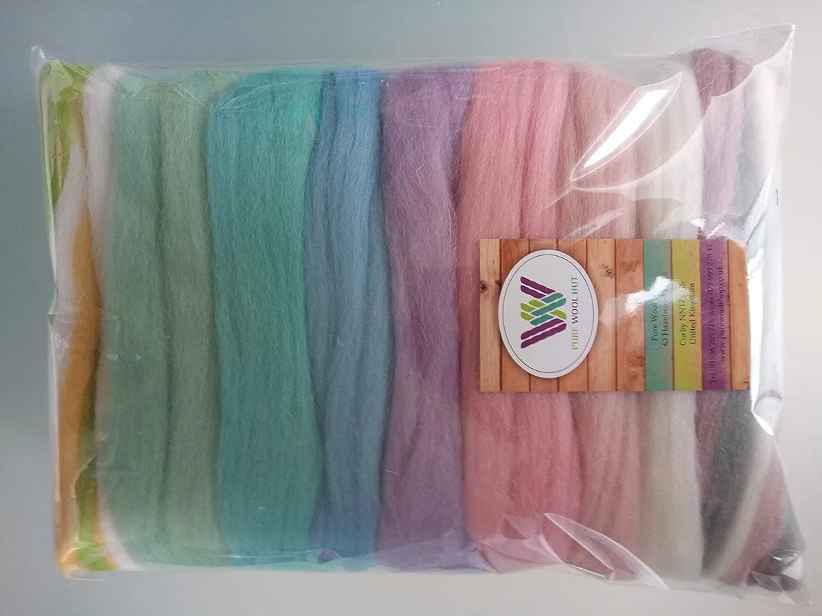Assorted pastel colours of Merino felting wool - The Wool Hut on Amazon
