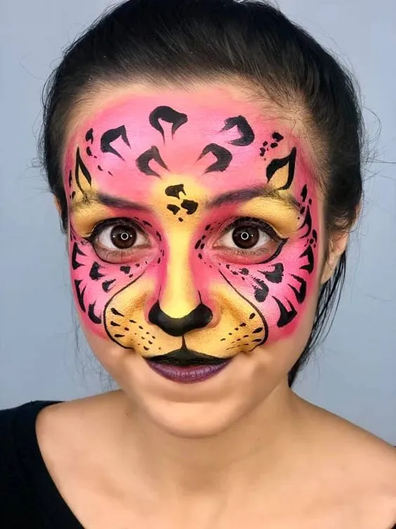 Pink Cheetah Face paint easy Halloween face painting ideas