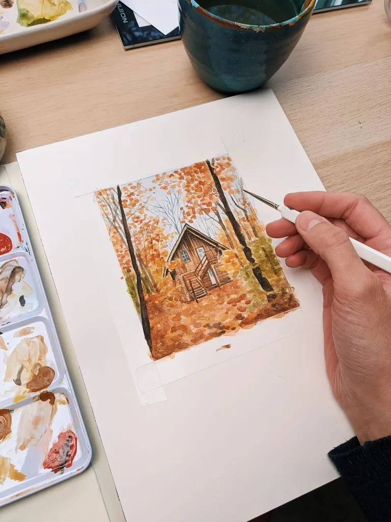 Fall painting ideas – cabin in the woods