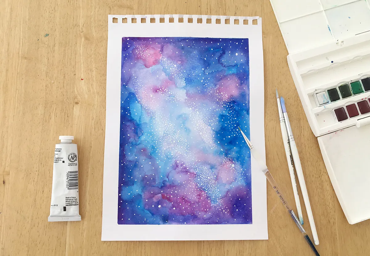 Fall painting ideas – watercolor galaxy