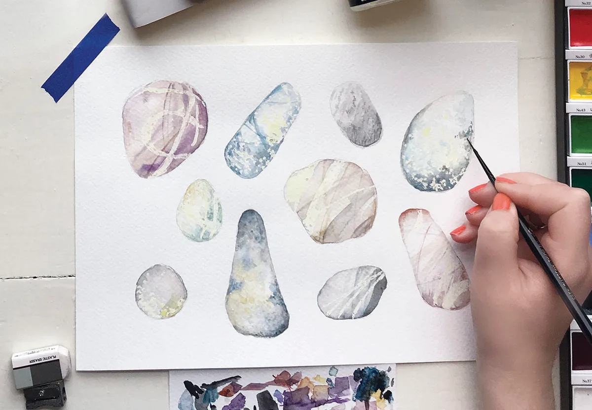 Fall painting ideas – watercolor pebbles