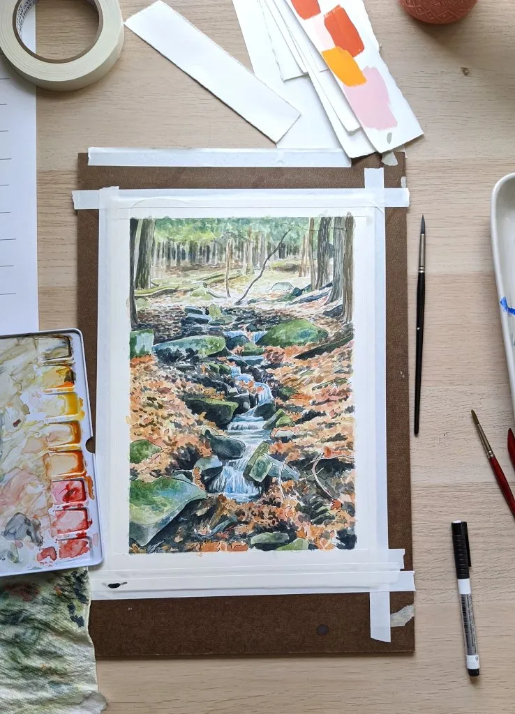 Fall painting ideas – woodland stream