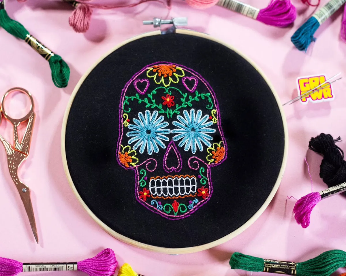 Halloween sewing patterns – sugar skull embroidery kit