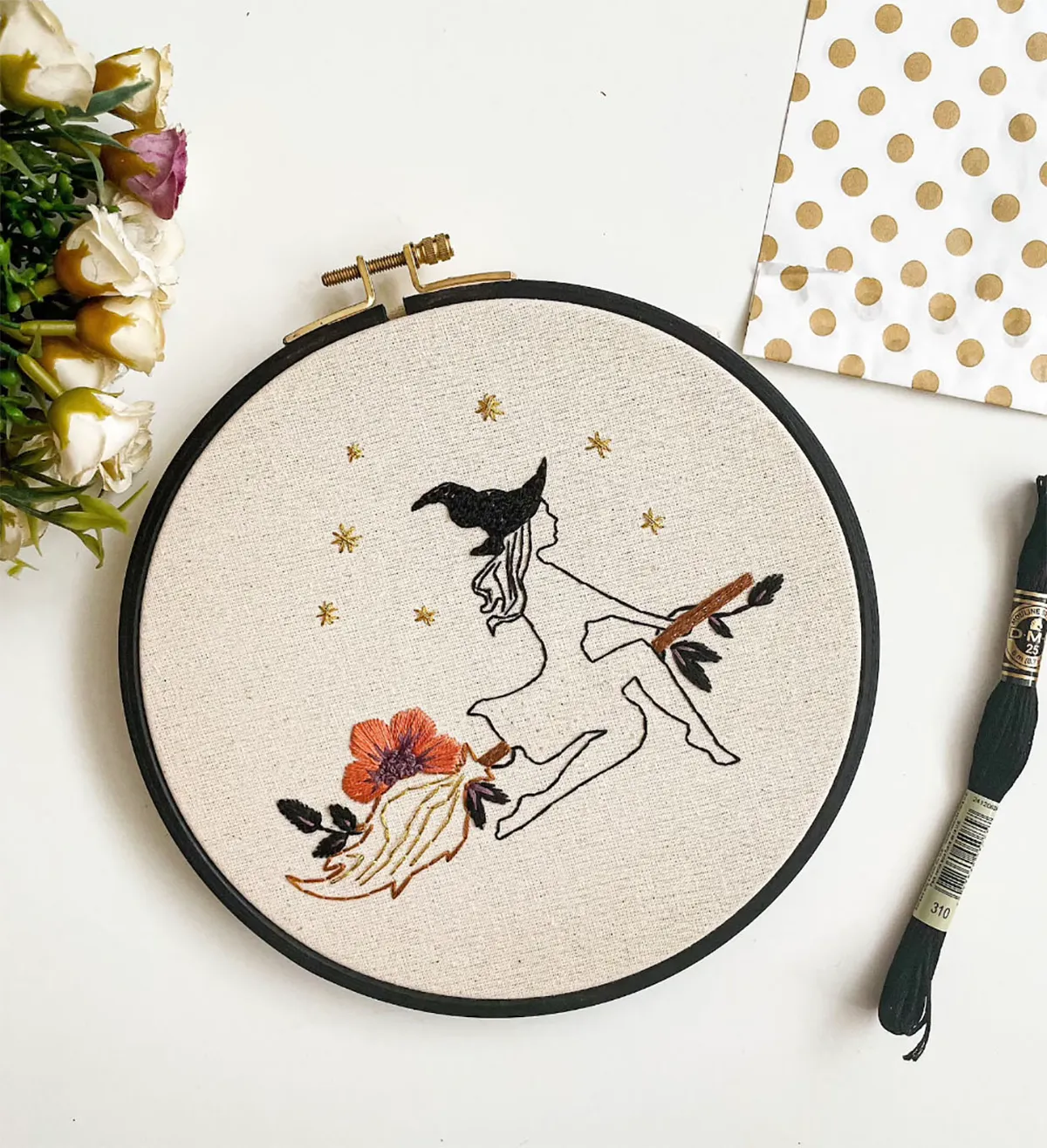Halloween sewing patterns – witch embroidery hoop