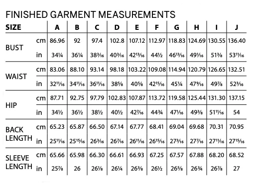 Hoodie pattern finished garment measurements