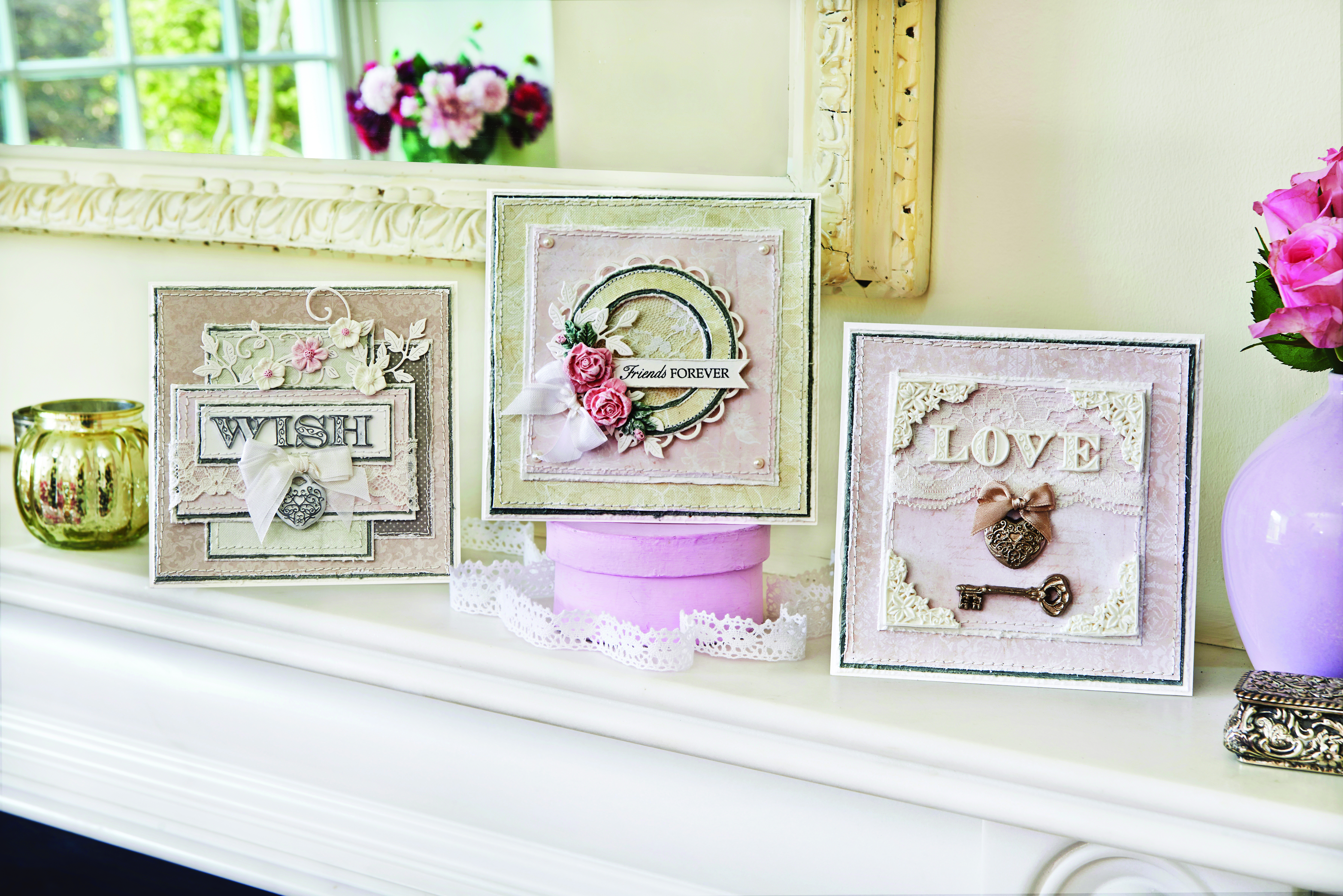 How to make air-dry clay embellishments – completed air-dry clay embellishments on cards
