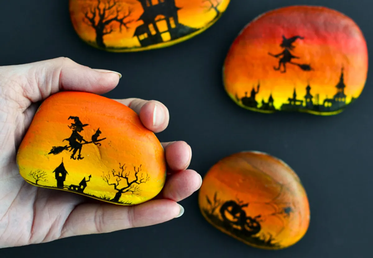 Halloween rock painting ideas by adventure-in-a-box.com