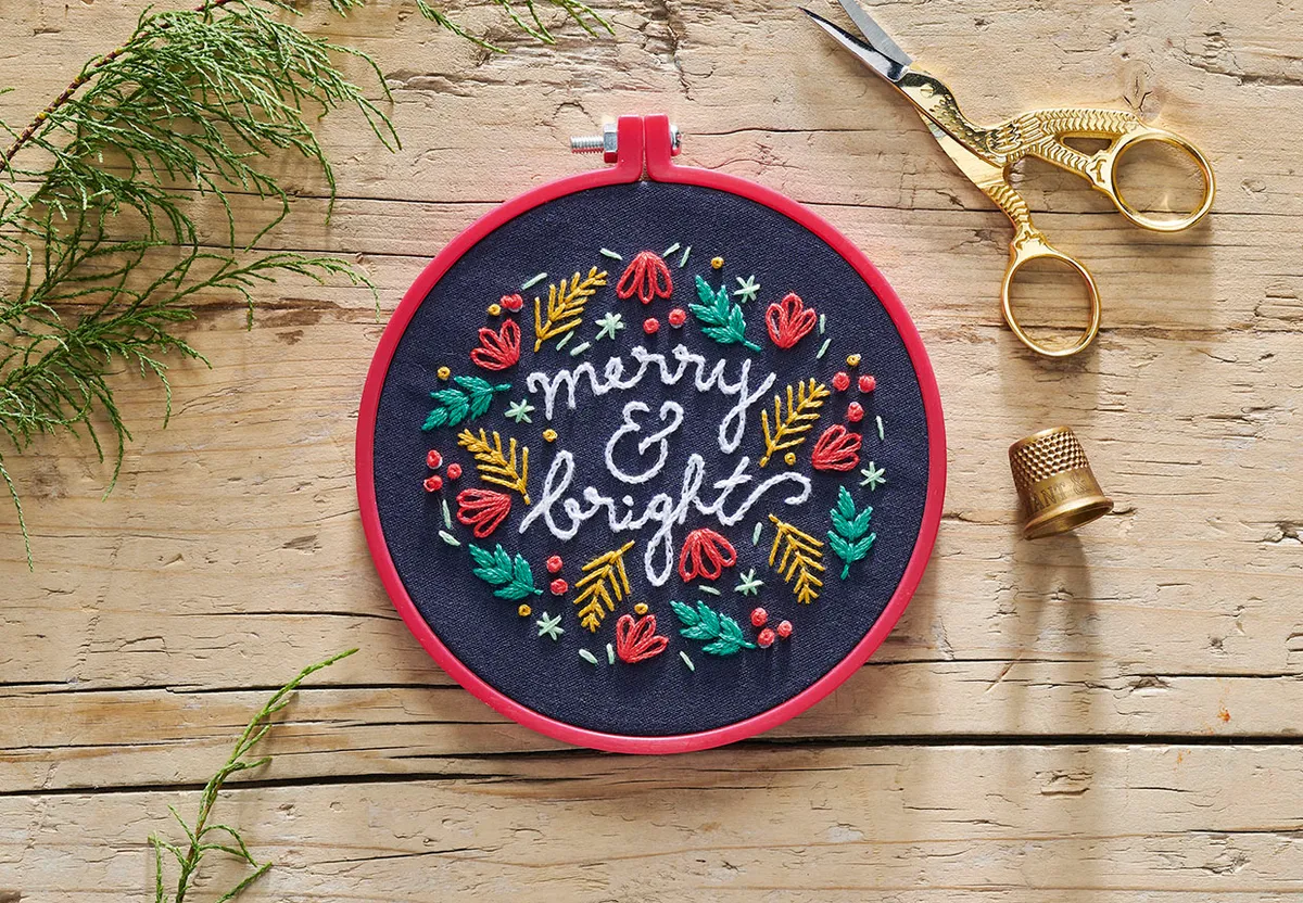 Merry and Bright Christmas embroidery design