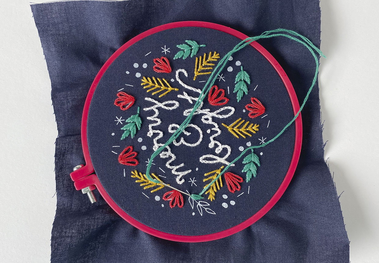 Merry and bright Christmas embroidery design step 4