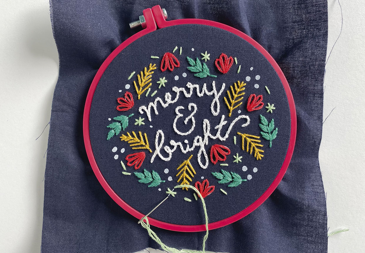Merry and bright Christmas embroidery design step 5