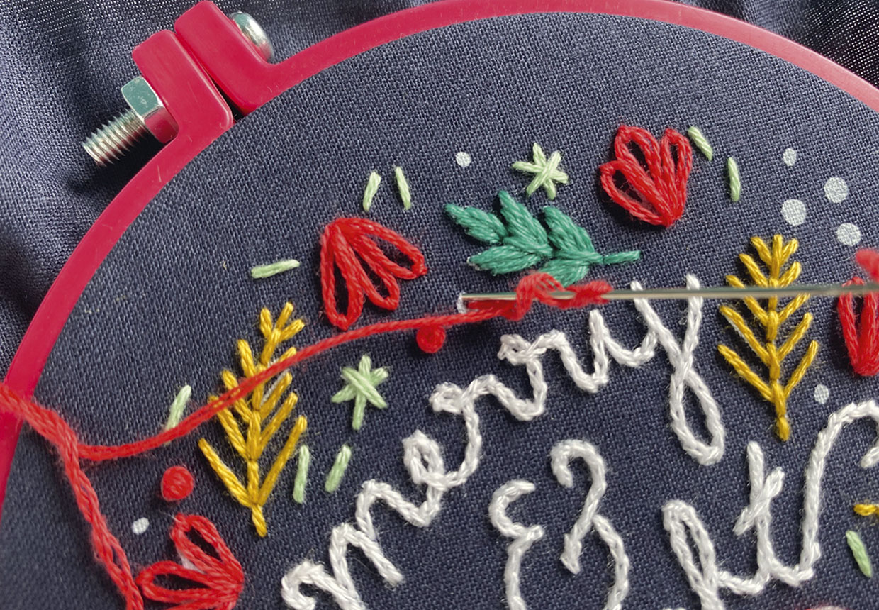 Merry and bright Christmas embroidery design step 6