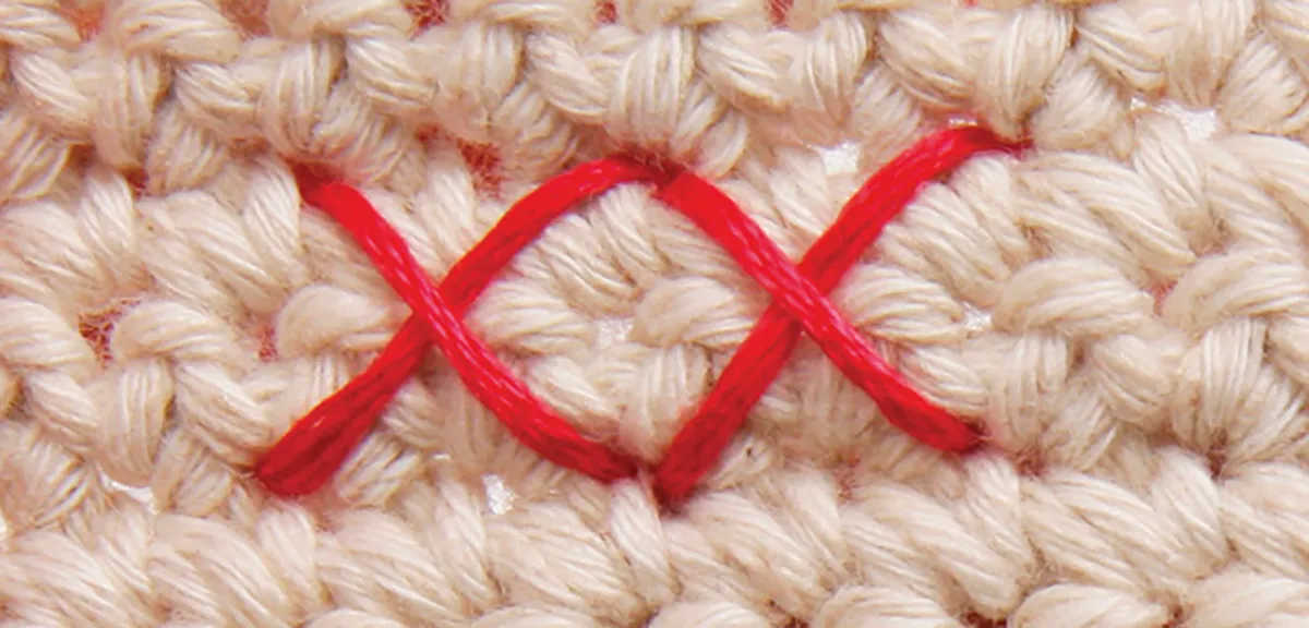 two row cross stitch on crochet