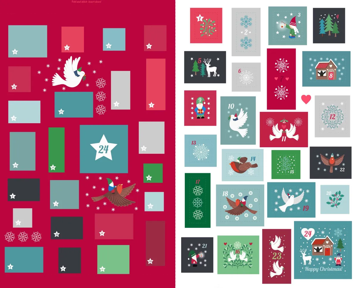 Hugge advent calendar fabric panel for quilting
