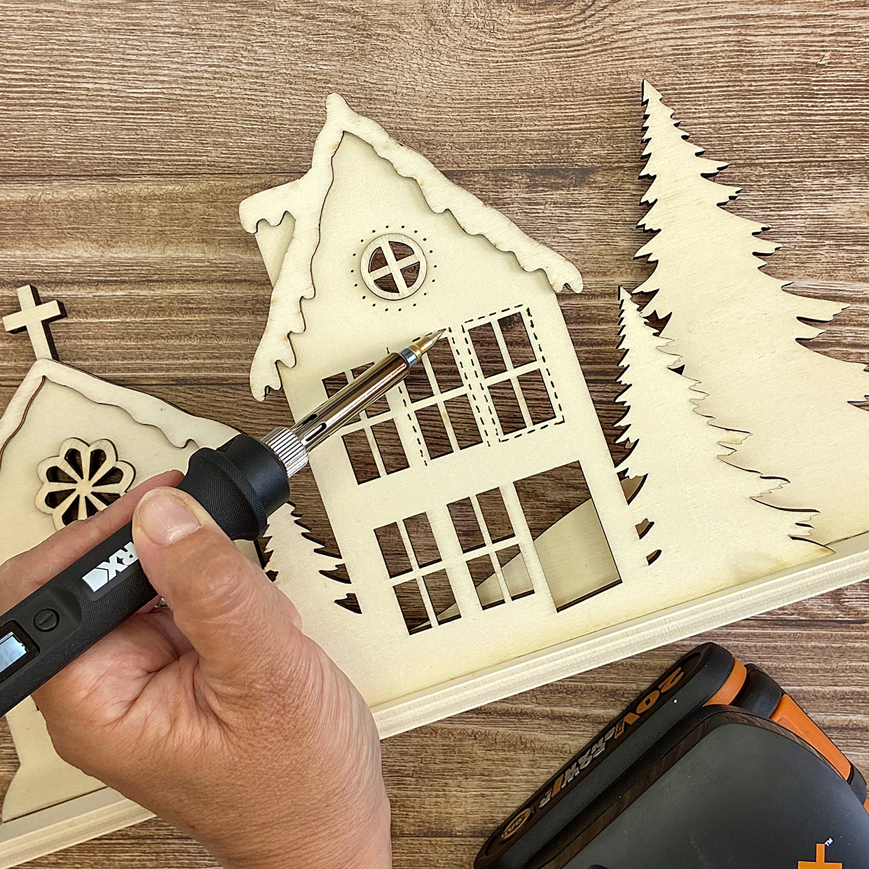 How to make a wooden village scene step 4