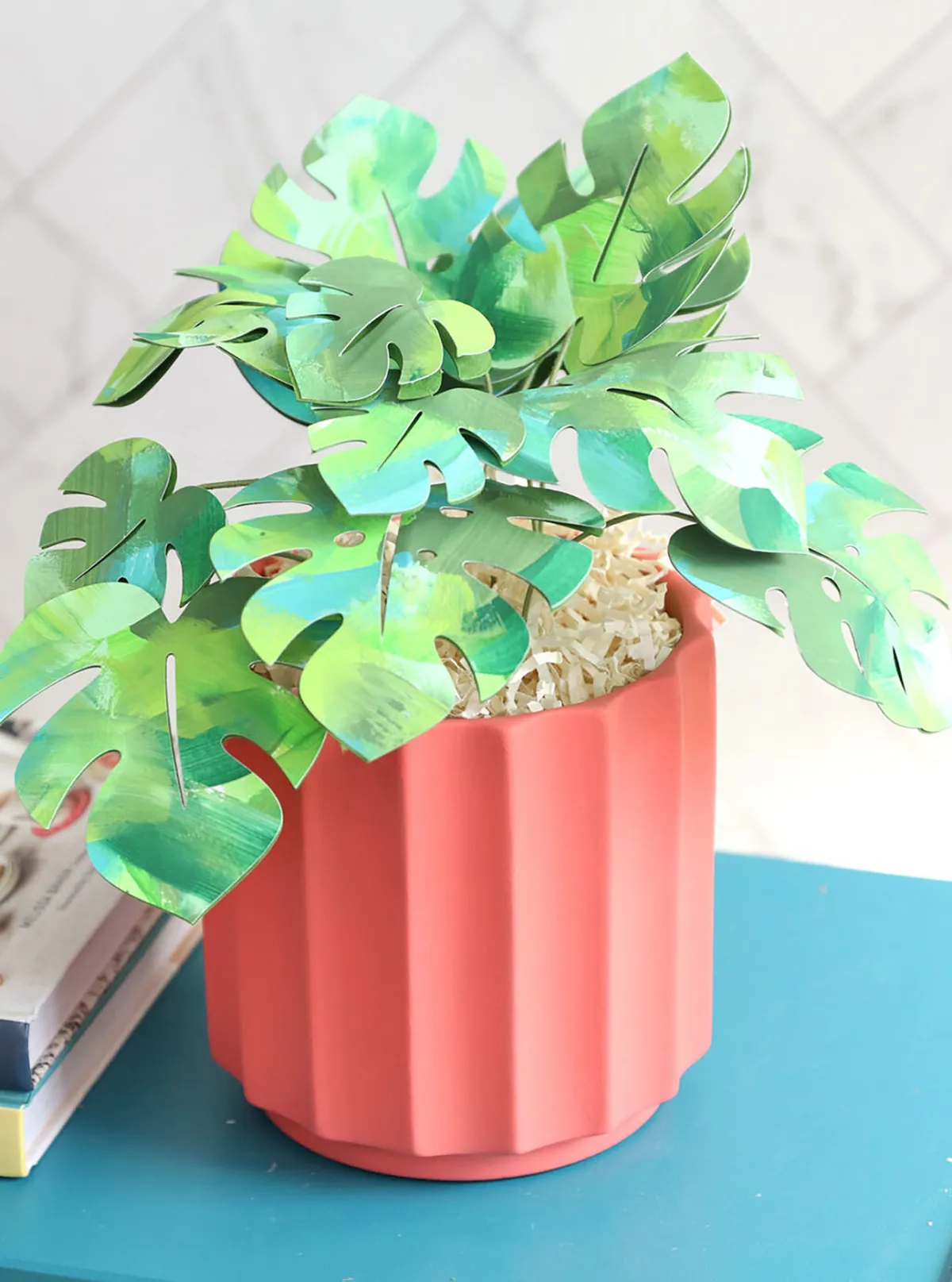 Easy acrylic painting ideas – paper monstera plant