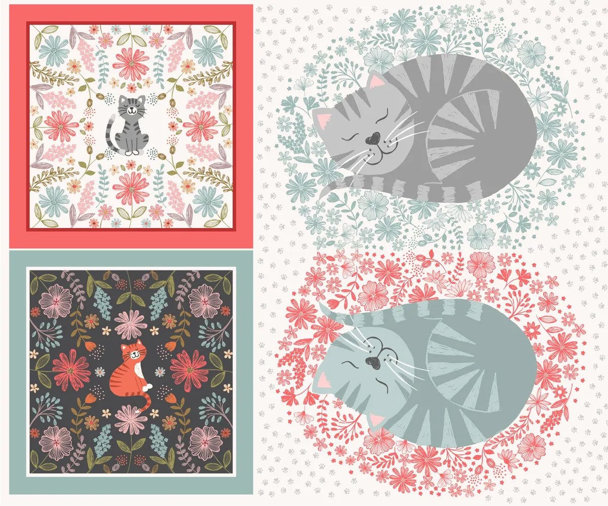 purrfect petals fabric panel for quilting