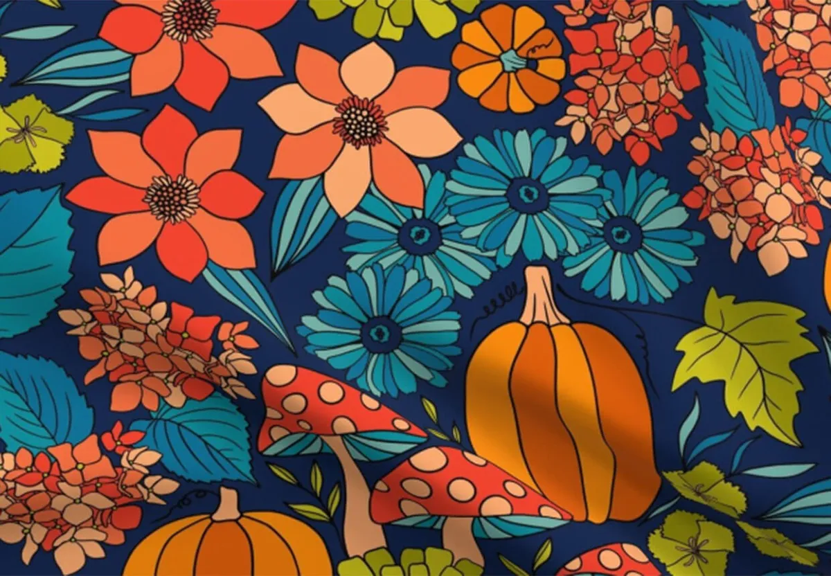 Retro autumn floral curtains