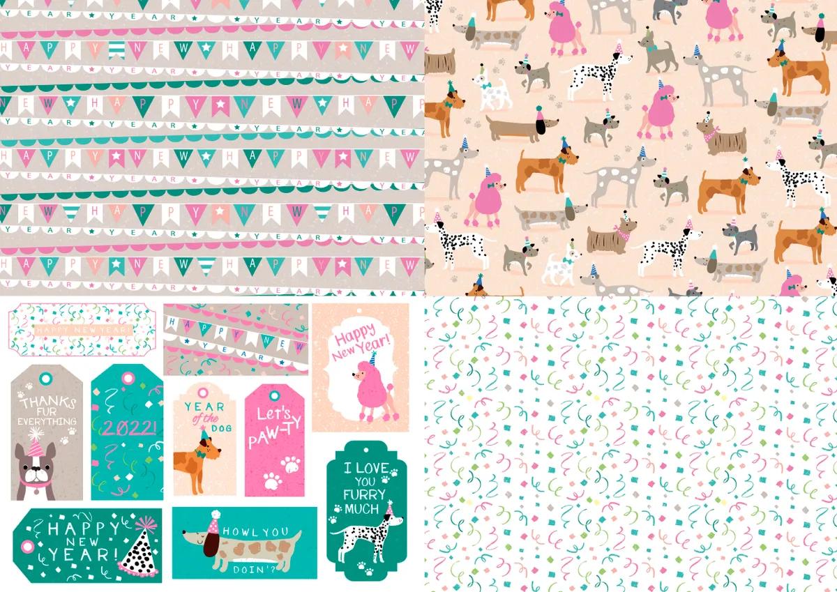 Free party dog patterned papers2