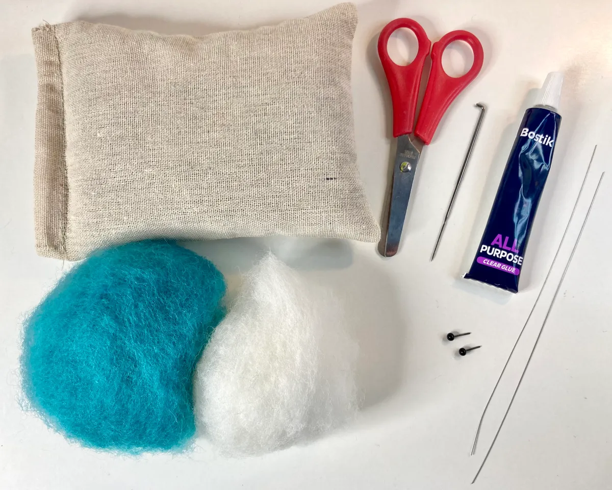 Free needle felting project mini whale Materials Needed
