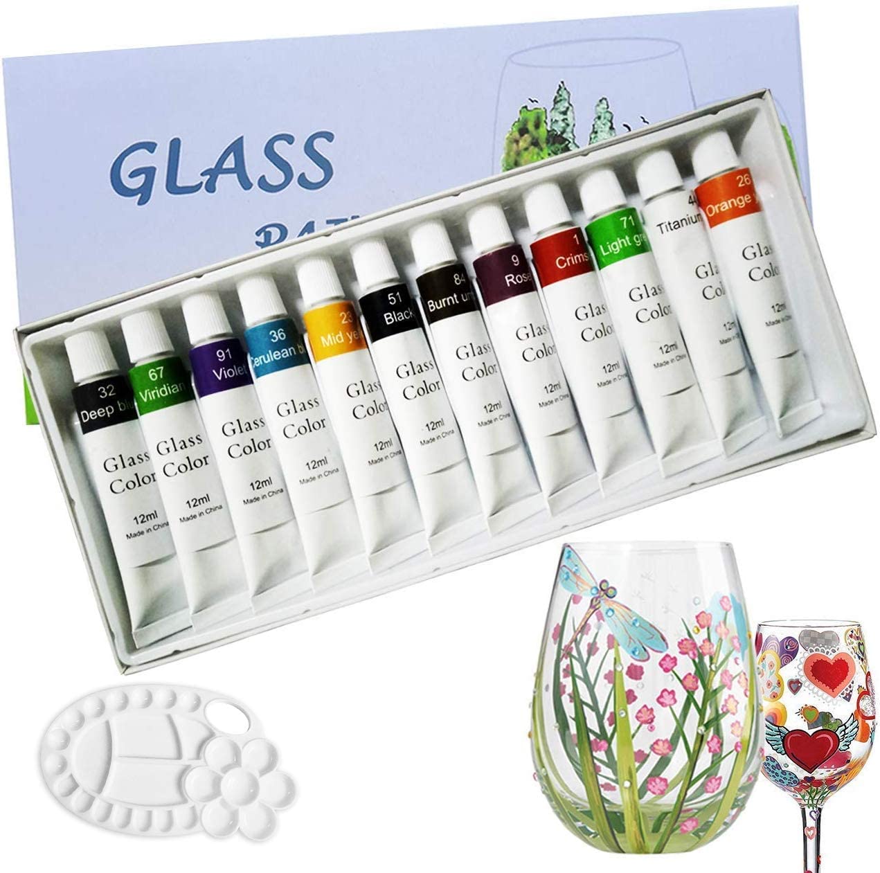 Glass painting kits – 5. Glass painting supplies, Magicdo 12 Colors Glass Paint With Palette, Amazon