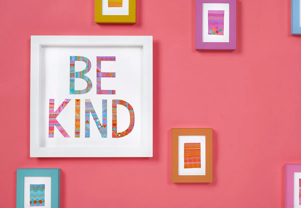 Be kind gouache poster with decorative patterns