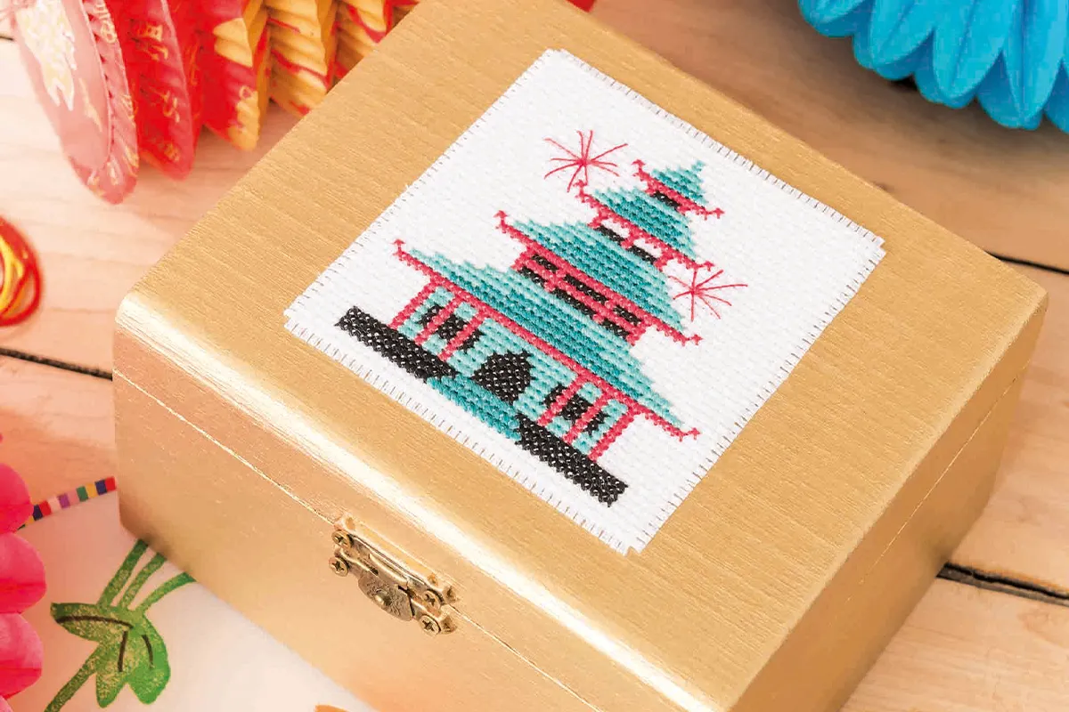 Stitch a beautiful pagoda for a trinket box to celebrate the Lunar New Year
