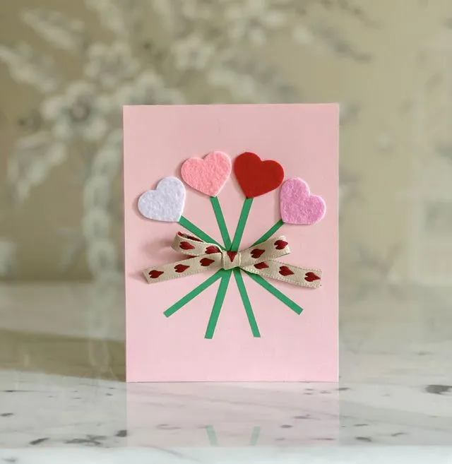 homemade valentine card with a bouquet of hearts