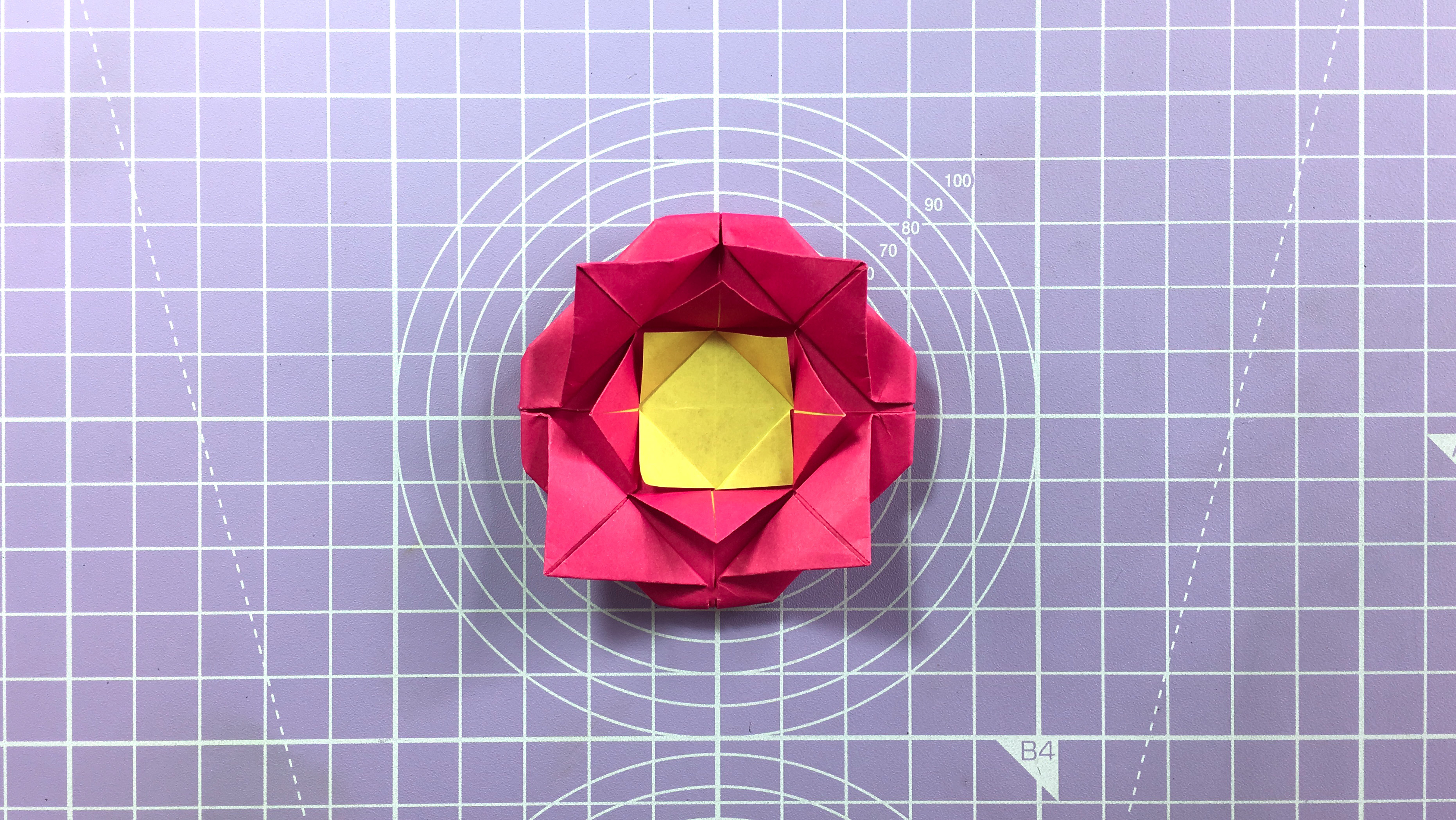 How to make an easy origami rose - step 12b - front