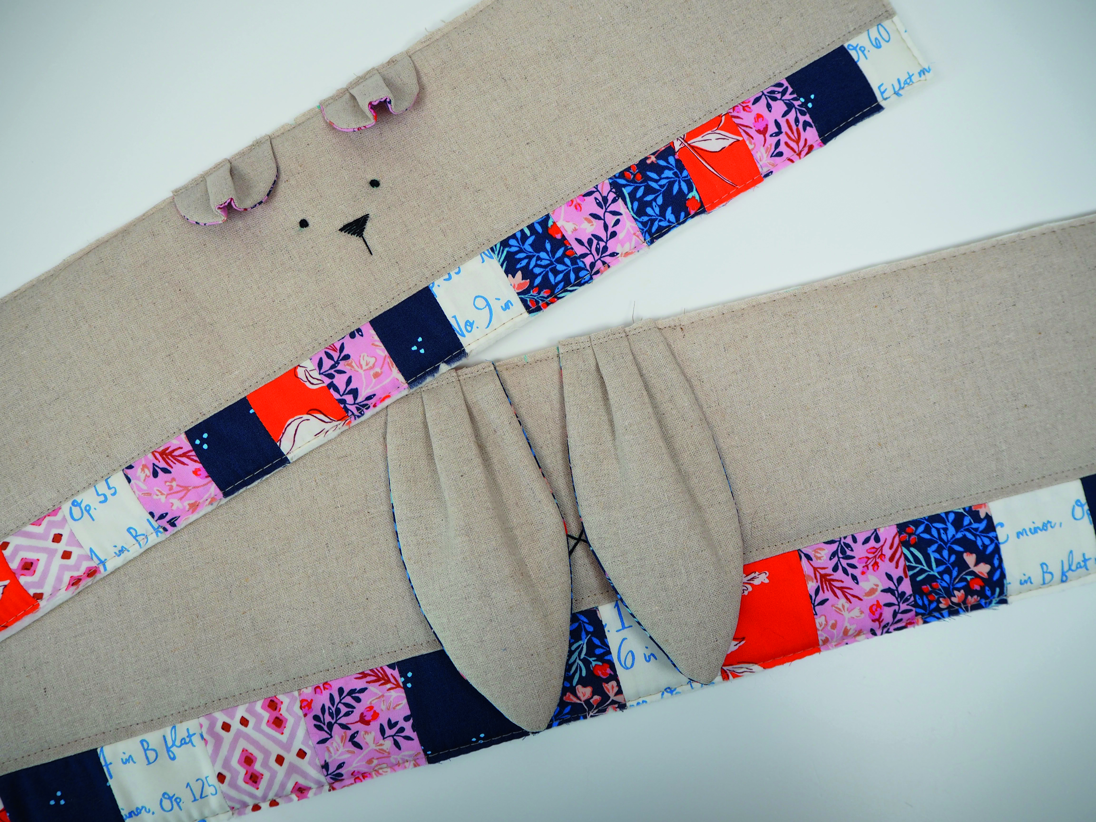 fabric strips with bunny faces and ears