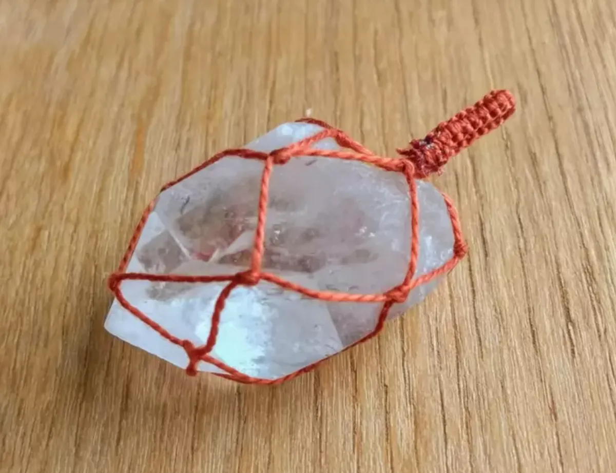Macrame wrapped crystals