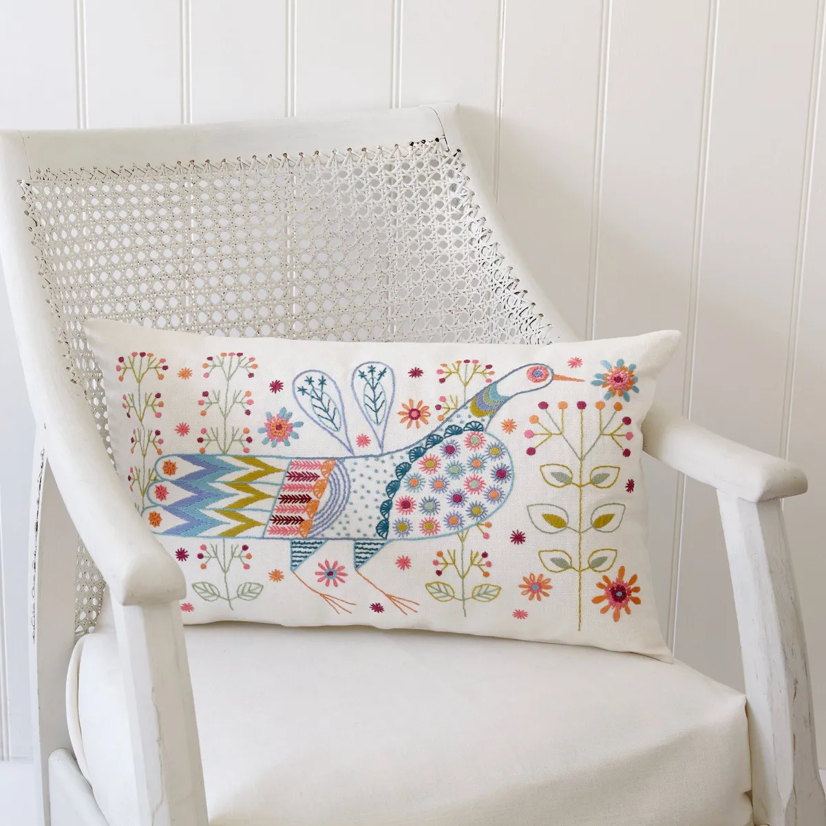 embroidered cushion kit with bird pattern