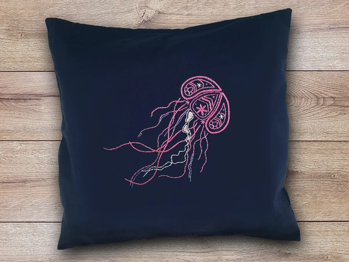 embroidered cushion kit with jellyfish pattern