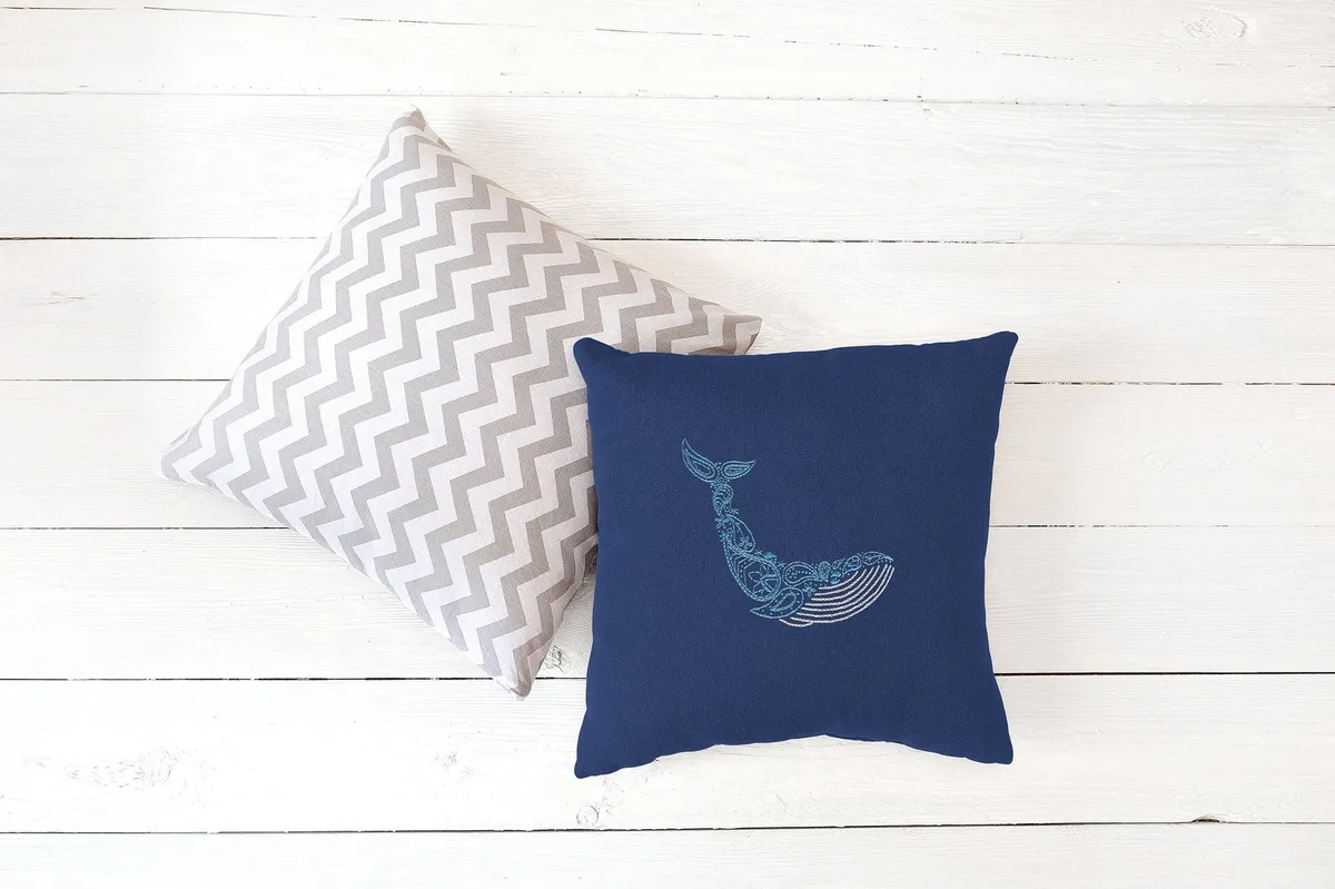 embroidered cushion kit with whale pattern