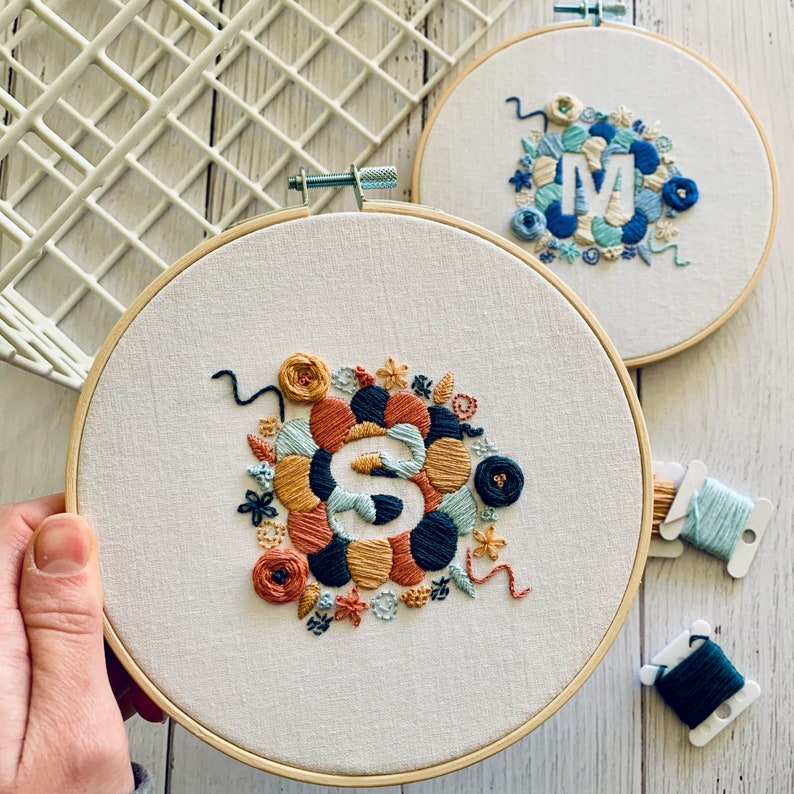 embroidery letters floral hoop