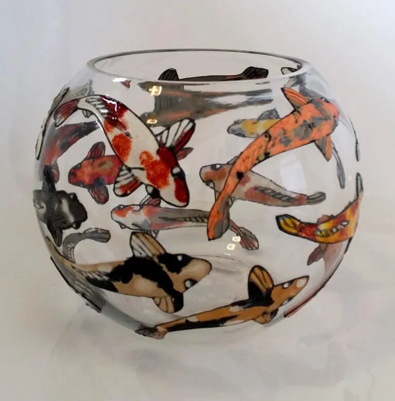Glass bowl painted with koi carp