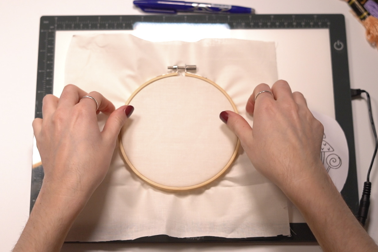 Fabric in an embrodiery hoop