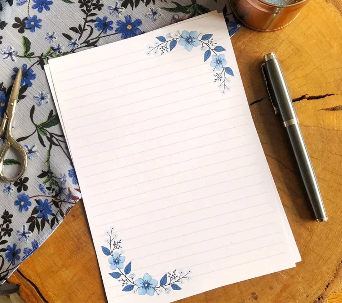 Blue floral writing paper