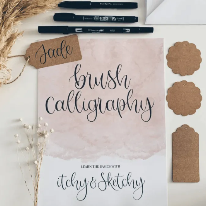 calligraphy kits for beginners with dusky pink notepad