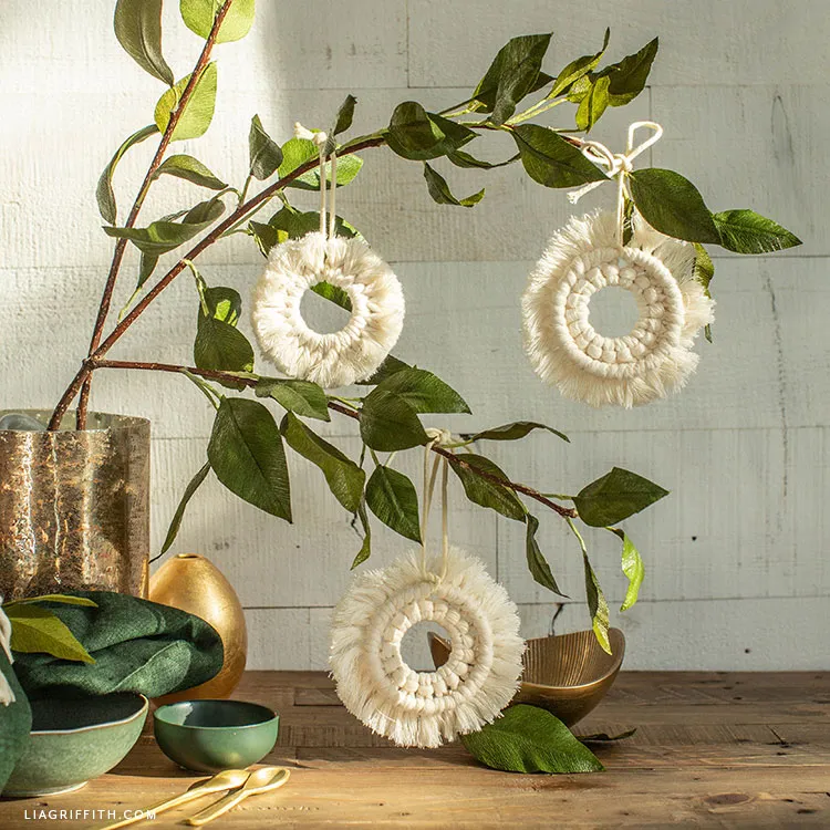 Macrame wreath ornaments