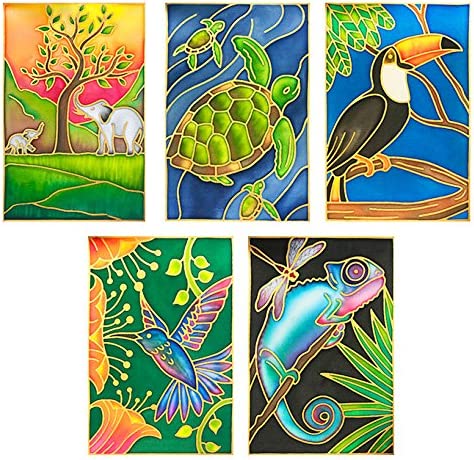 Silk painting supplies – Silkcraft Silk painting printed gutta outlines, animals