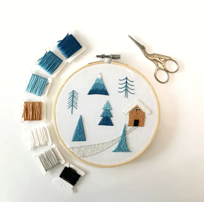 christmas embroidery kits - cabin
