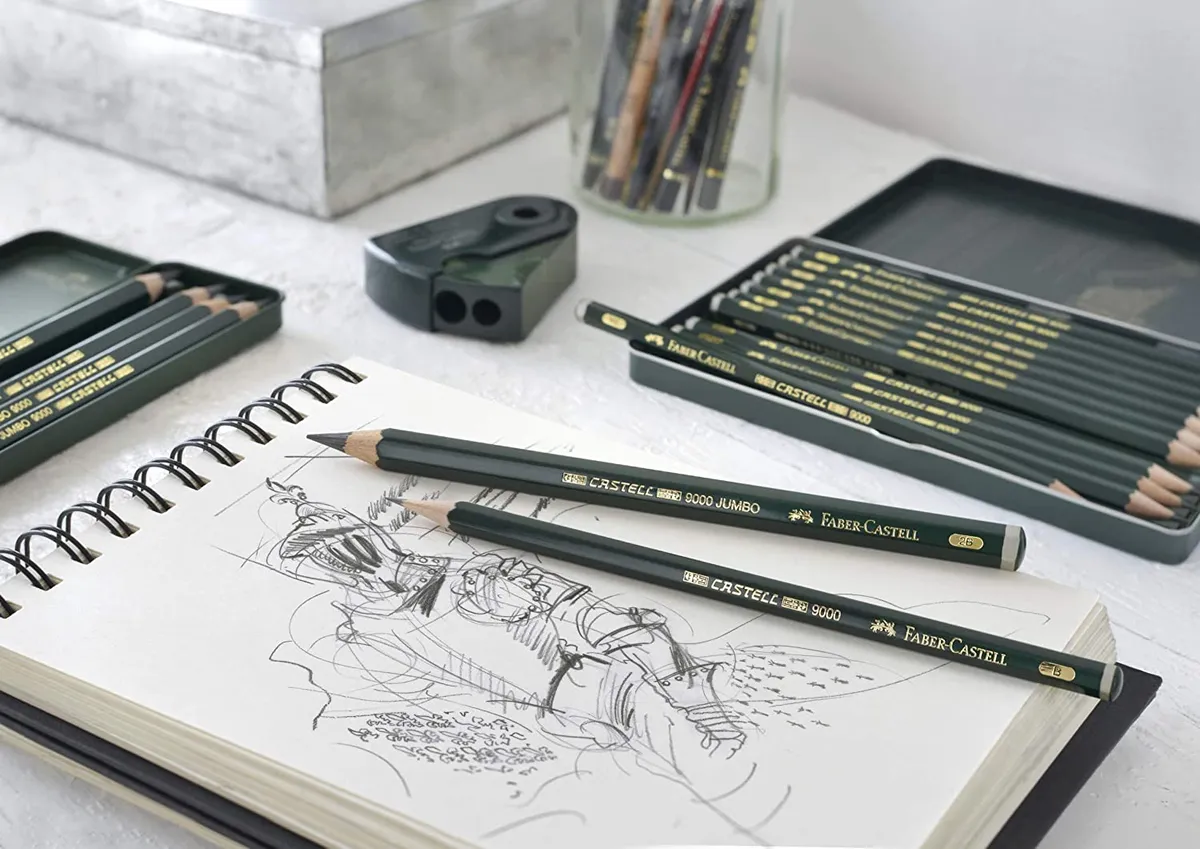 A photograph of the Faber-Castell pencils on a craft desk