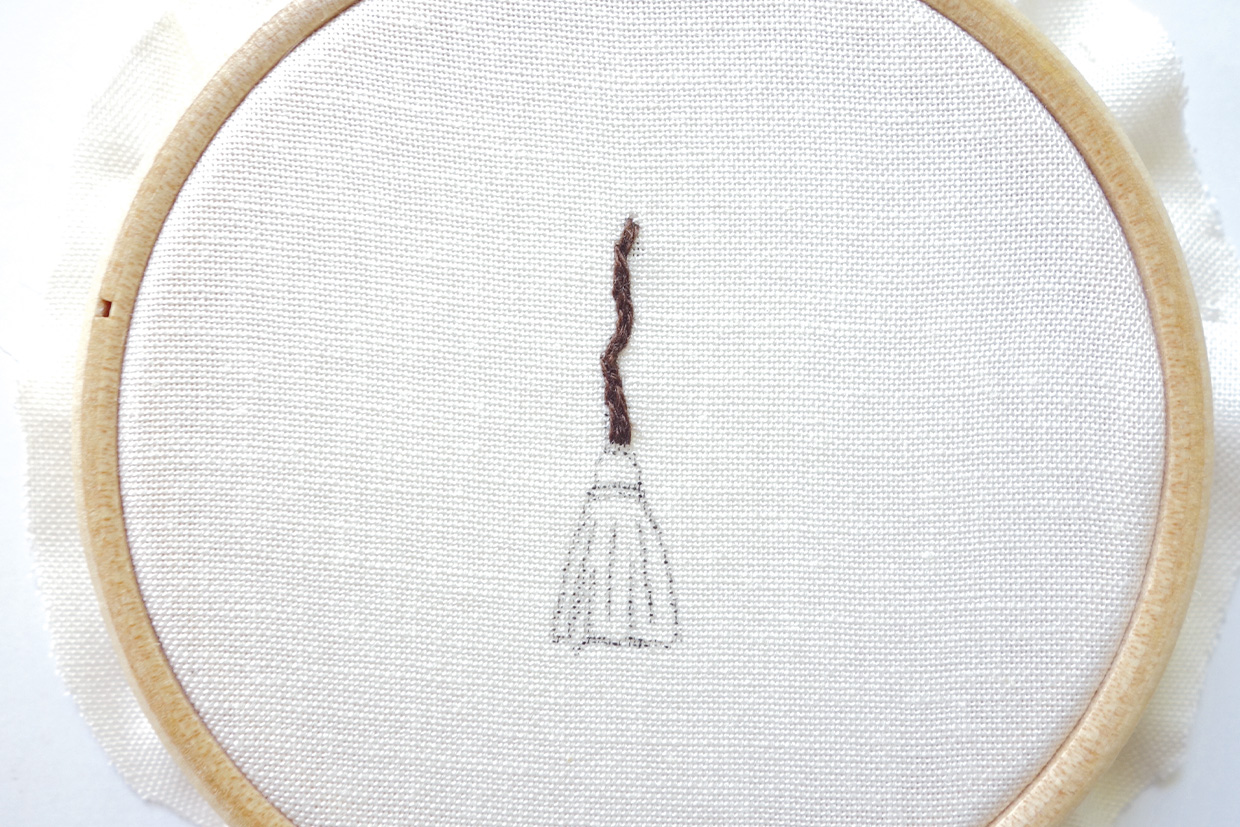 a witches broom transfer on fabric