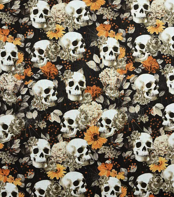 Skulls and fall floral Halloween fabric