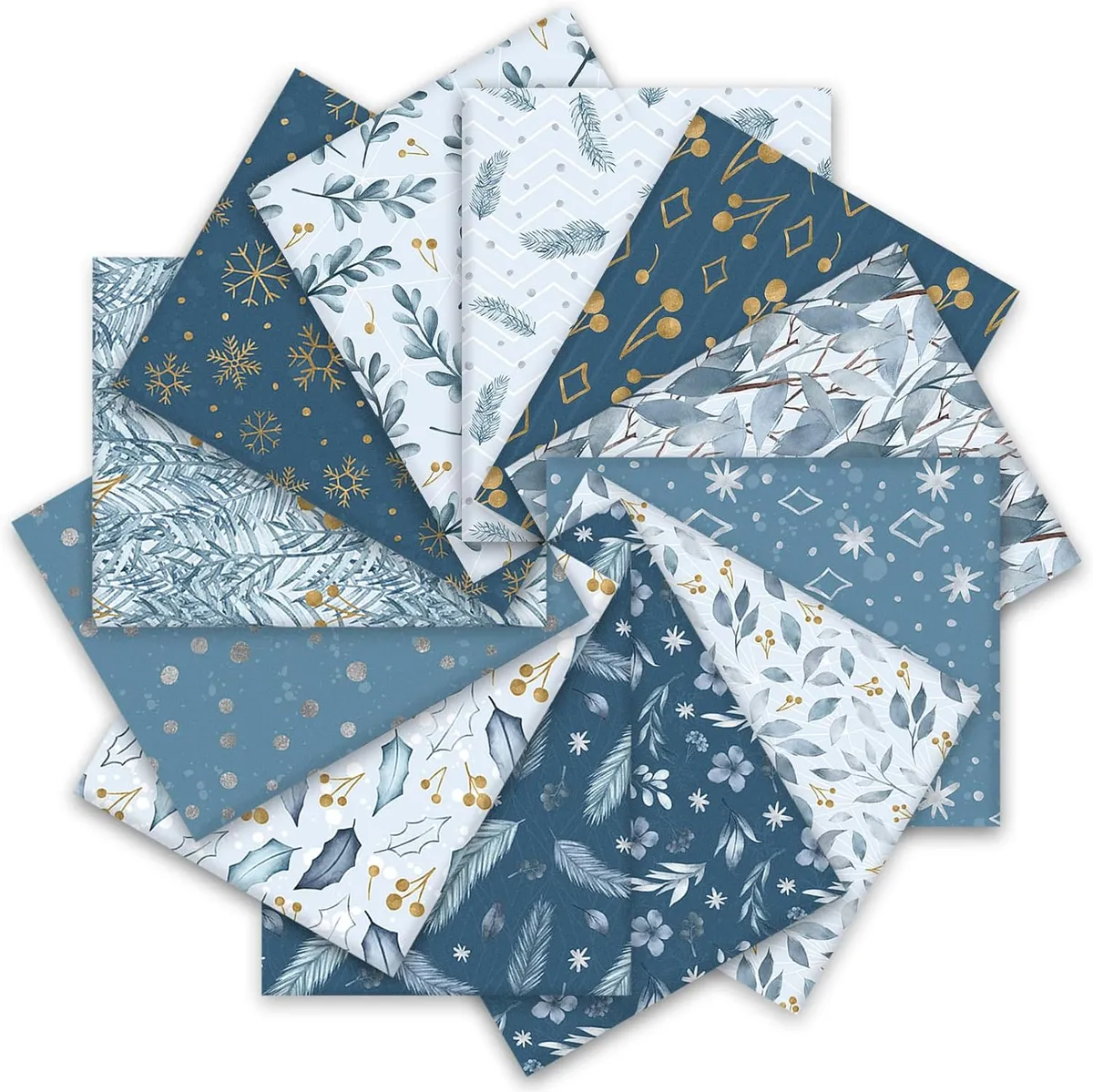 Whaline 12Pcs Blue Christmas Cotton Fabric Bundles