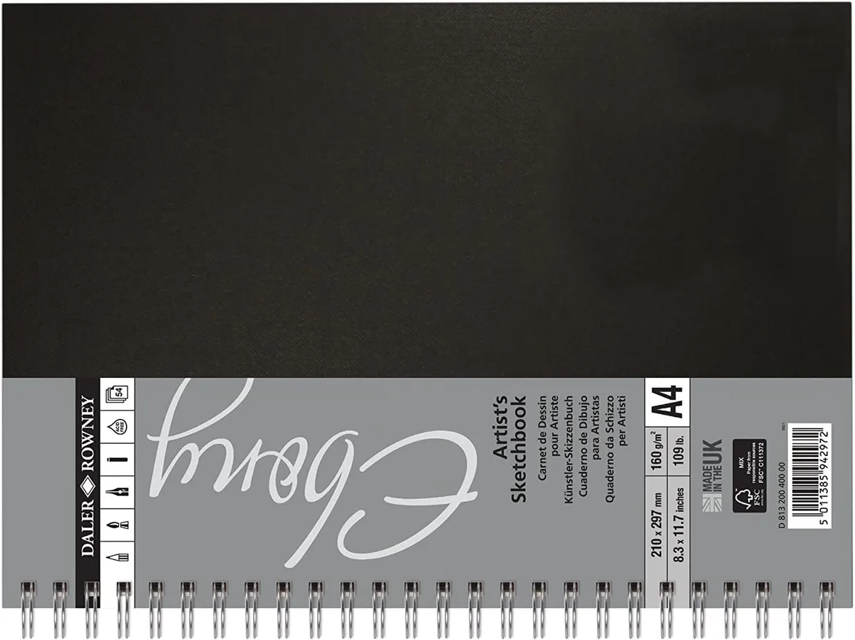 Daler-Rowney Ebony 160gsm A4 Lightly Textured Portrait Hardback Sketchbook